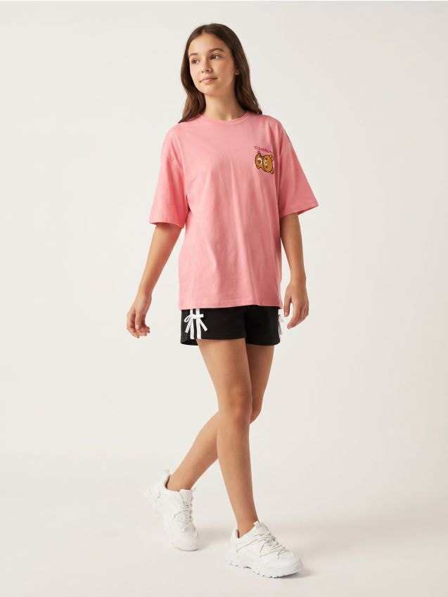 Sinsay - Tricou din bumbac cu imprimeu pe spate - roz-pastel