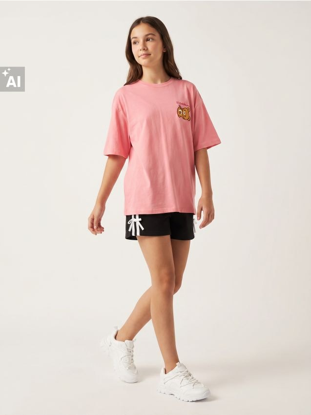 Sinsay - Tricou din bumbac cu imprimeu pe spate Rilakkuma - roz-pastel