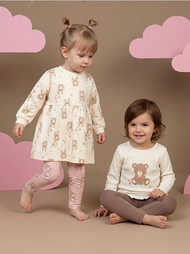 Sinsay - Colanți din bumbac cu model de ursuleți 2 pack - roz-pastel