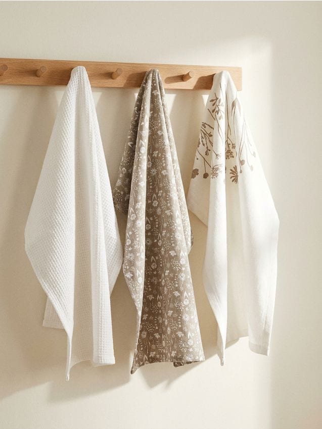 Sinsay - Set de prosoape de bucătărie cu motiv floral, set de 3 - bej
