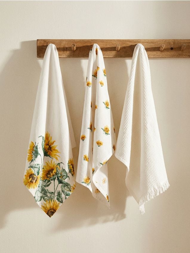 Sinsay - Set de prosoape de bucătărie cu motiv floral, set de 3 - galben-deschis