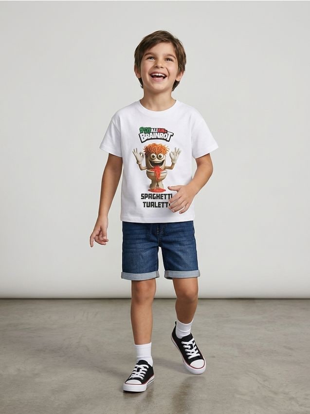 Sinsay - Tricou din bumbac cu imprimeu Italian Brainrot Spaghetti Tualetti - alb