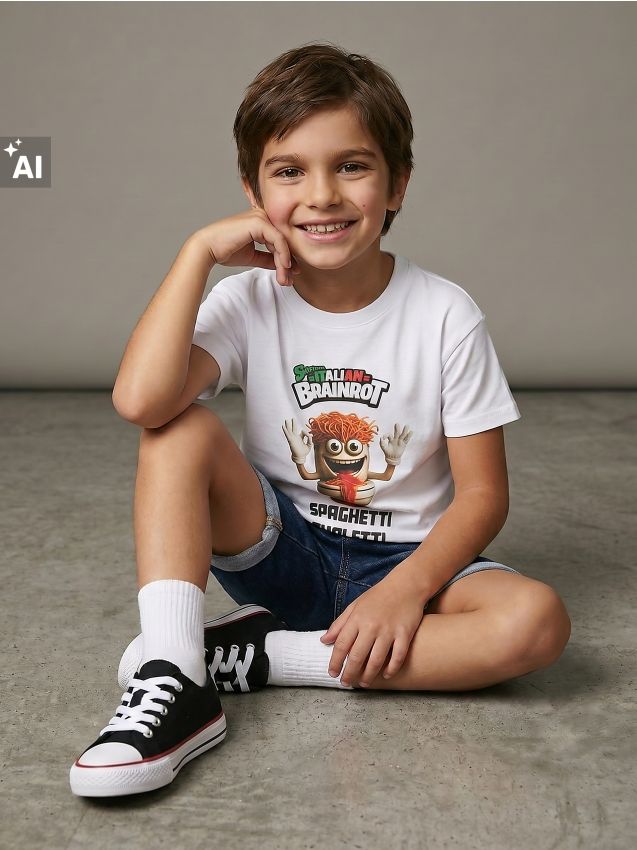 Sinsay - Tricou din bumbac cu imprimeu Italian Brainrot Spaghetti Tualetti - alb