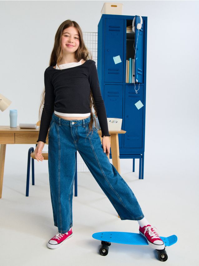 Sinsay - Blugi cu crac larg - indigo jeans