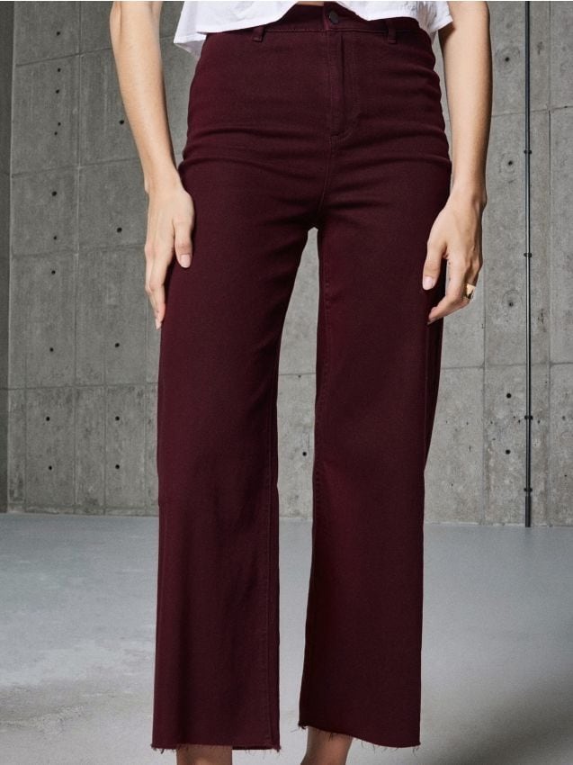 Sinsay - Jeansy culotte - bordowy