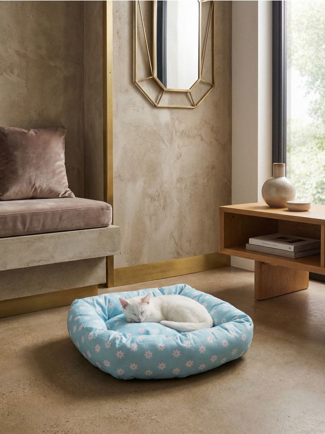 Sinsay - Culcuș rotund pentru animale cu model floral - albastru-pal