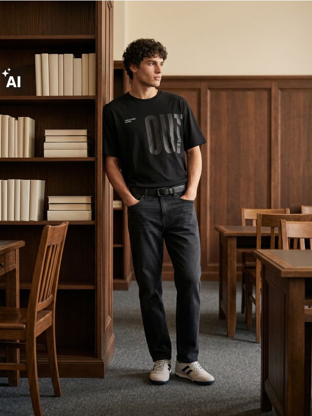 Sinsay - Tricou loose din bumbac cu inscripție - negru