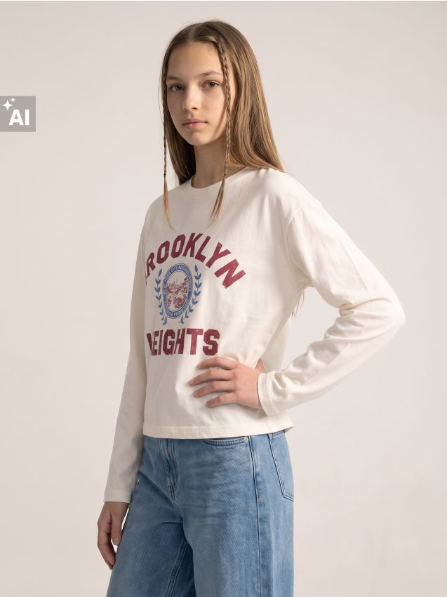 Sinsay - Tricou din bumbac cu imprimeu - crem