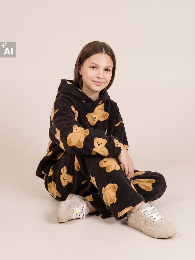 Sinsay - Pantaloni din polar cu motiv de ursuleți și opritoare la craci - multicolor