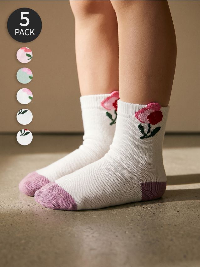 Sinsay - Șosete din bumbac cu motiv floral, set de 5 - multicolor