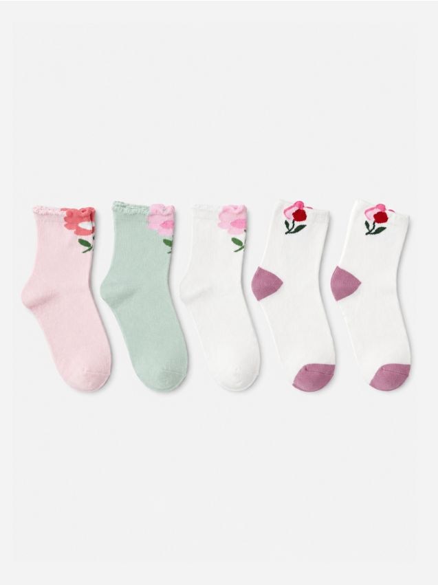 Sinsay - Șosete din bumbac cu motiv floral, set de 5 - multicolor