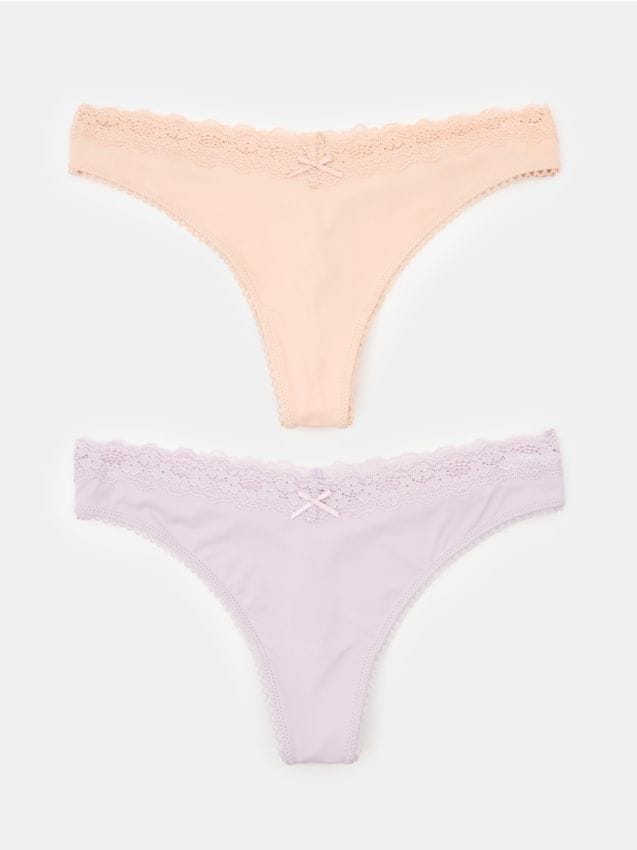Sinsay - Chiloți tanga cu talie înaltă 2 pack - multicolor