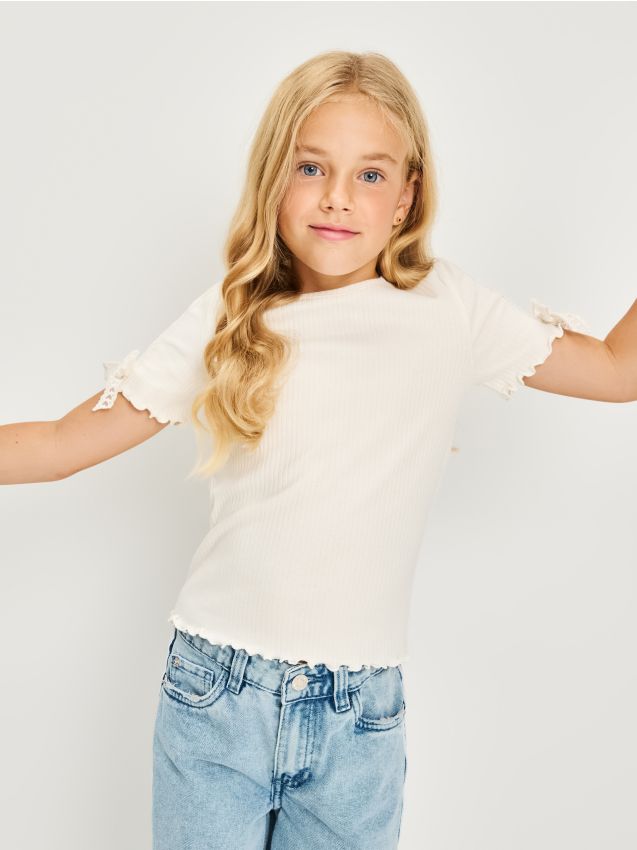 Sinsay - Tricou din tricot striat - alb