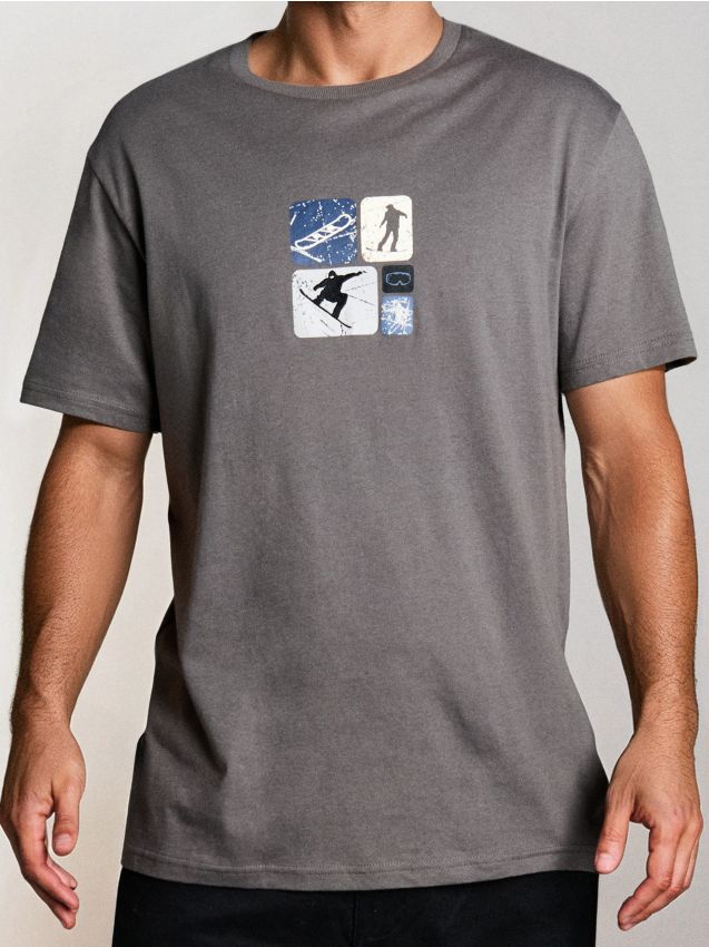 Sinsay - Tricou oversize din bumbac cu imprimeu - gri-închis