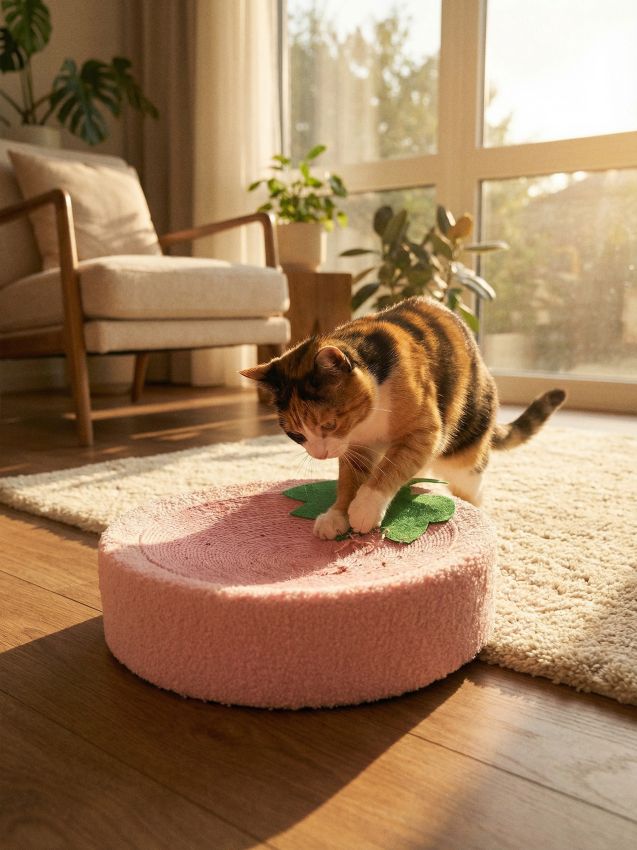 Sinsay - Ansamblu de zgâriat rotund pentru pisică cu motiv de căpșună - roz-pastel