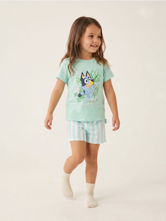 Sinsay - Pijama din bumbac din două piese Bluey - verde-mentă