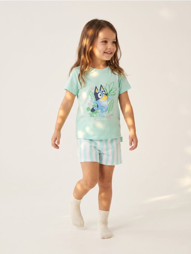 Sinsay - Pijama din bumbac din două piese Bluey - verde-mentă