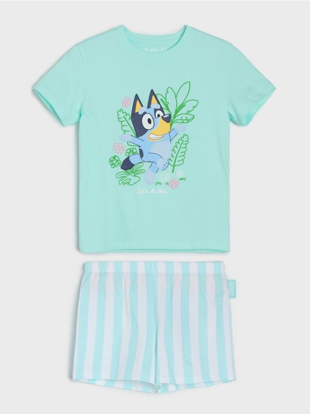 Sinsay - Pijama din bumbac din două piese Bluey - verde-mentă