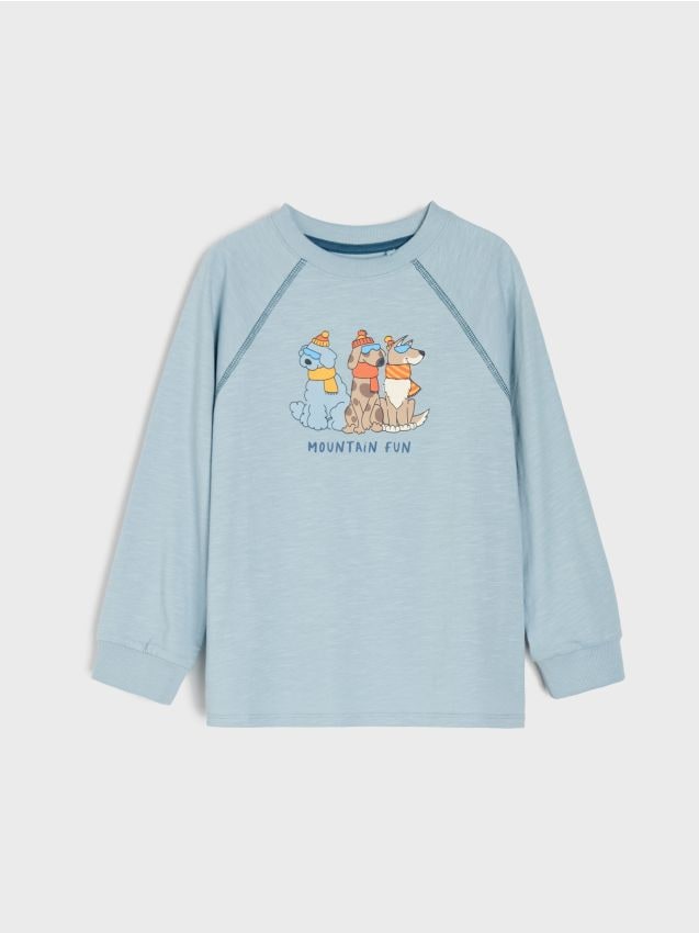 Sinsay - Tricou din bumbac cu imprimeu cu câini - Gri-albăstrui