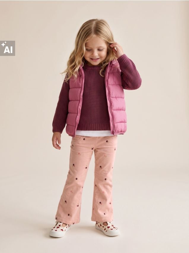 Sinsay - Pantaloni flare din bumbac cu motiv de cireșe - roz-pudră