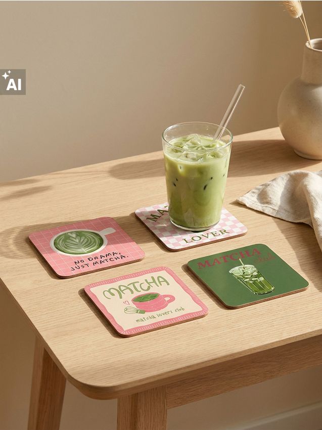 Sinsay - Suporturi pentru căni cu motiv matcha, set de 4 - verde
