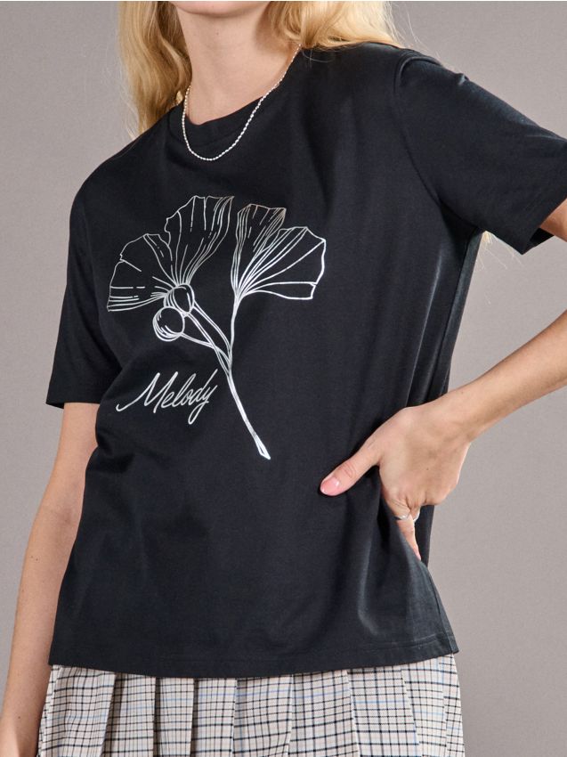 Sinsay - Tricou cu imprimeu - negru