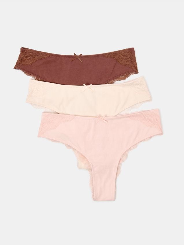 Sinsay - Chiloți Brazilian Din Bumbac cu Dantelă și Fundiță 3 Bucăți - multicolor