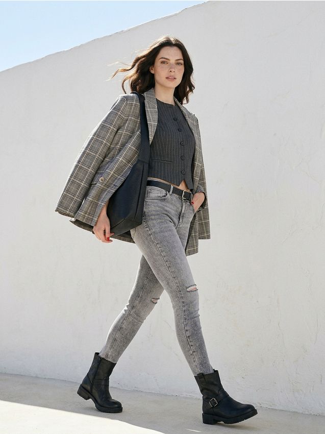 Sinsay - Blugi skinny - gri deschis