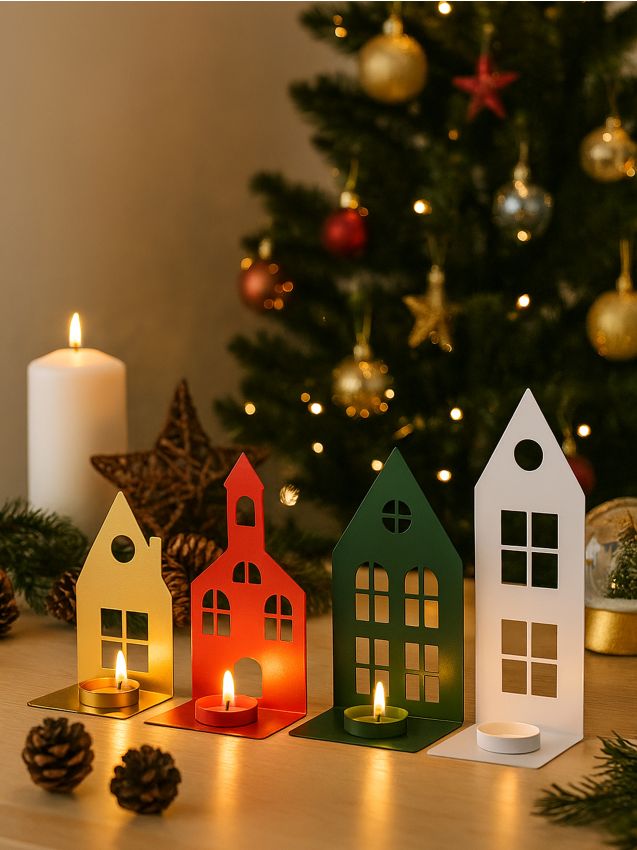 Sinsay - Vianočné železné svietniky v tvare domčekov, balenie 4 ks - viacfarebná