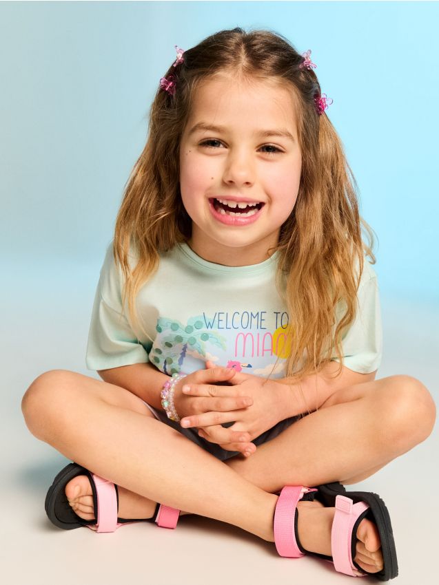 Sinsay - Tricou din bumbac cu imprimeu de vacanță - albastru-pal