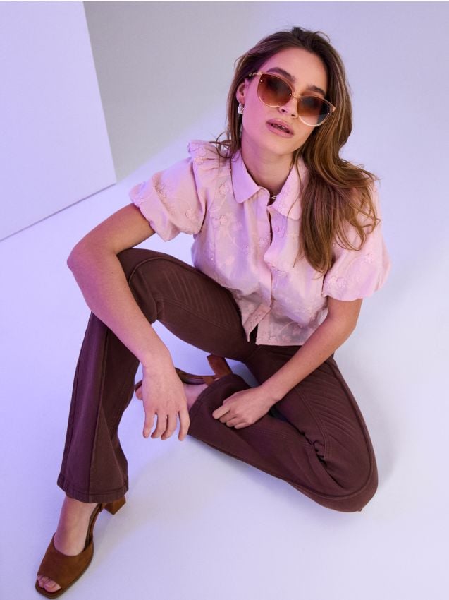 Sinsay - Blugi bootcut flare cu talie înaltă - maro