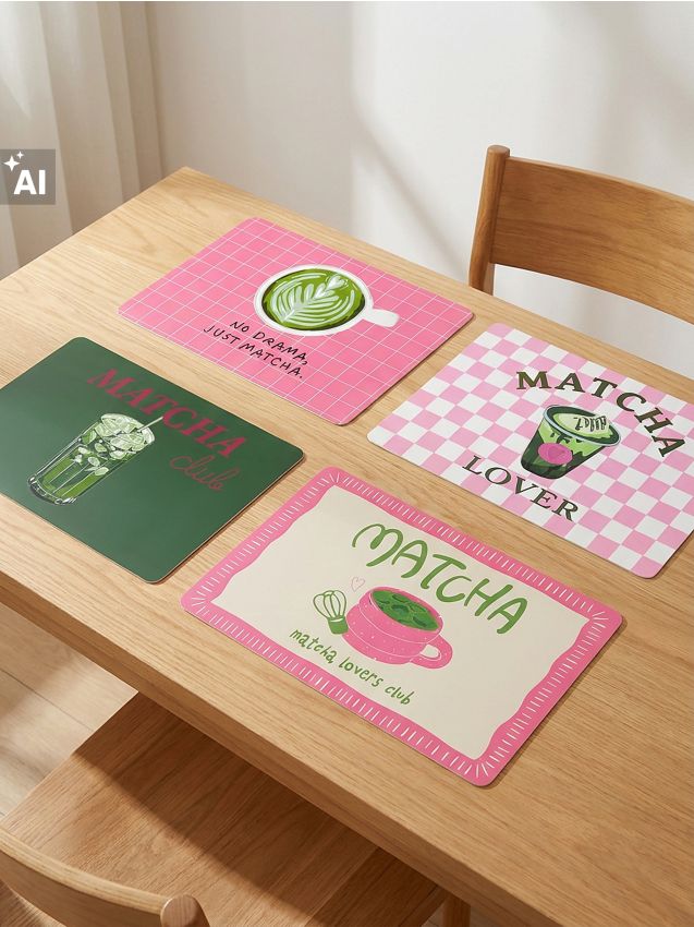 Sinsay - Suporturi pentru farfurii cu motiv matcha set de 4 - verde