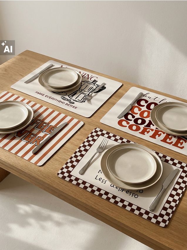 Sinsay - Suporturi pentru farfurii cu motiv cafea set de 4 - maro