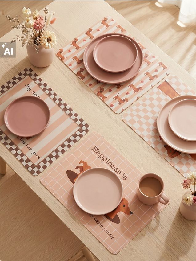 Sinsay - Suporturi de masă cu motiv de teckel 4 pack - multicolor