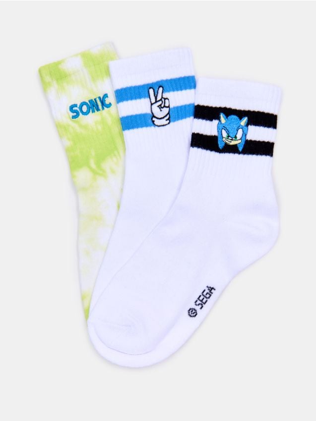 Sinsay - Șosete cu broderie 3 pachet Sonic the Hedgehog - alb