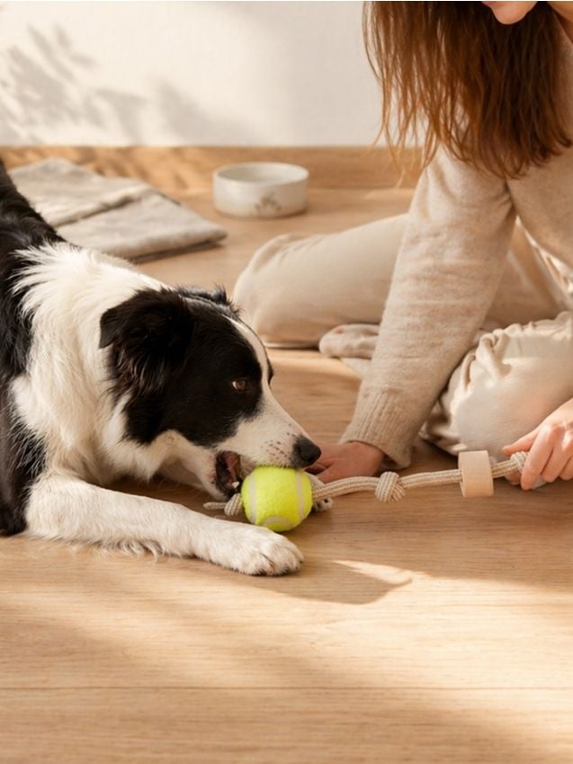 Giocattolo per cane – corda con palla - marrone dorato
