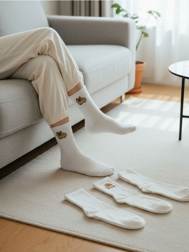 Sinsay - Zestaw wysokich skarpetek z motywem kapibary 4 pack - biały