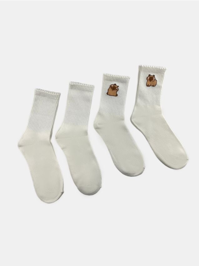 Sinsay - Set de șosete înalte cu motiv capibara 4 pack - alb