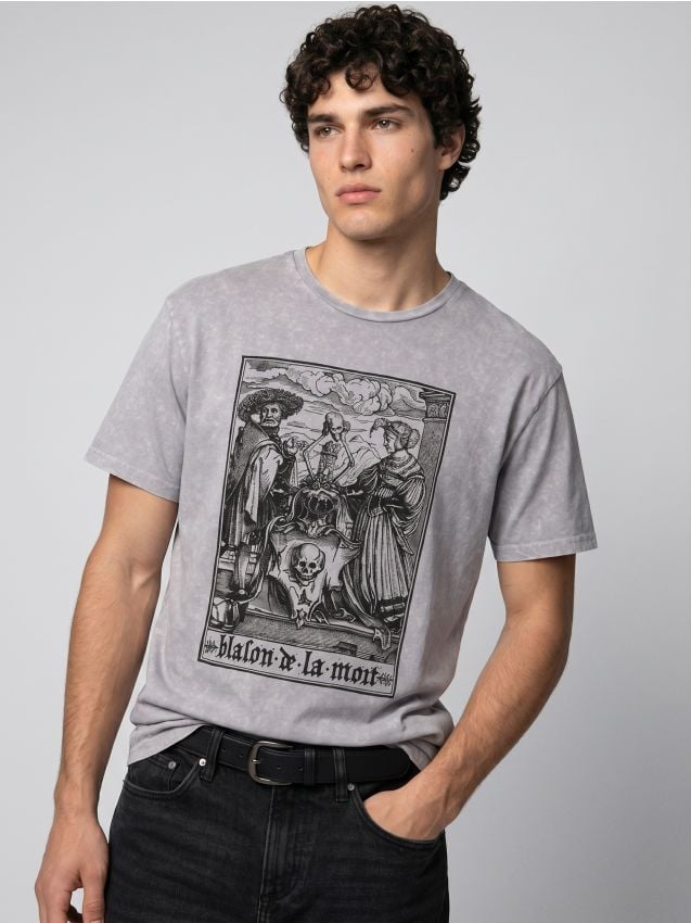Sinsay - Tricou din bumbac comfort fit cu imprimeu - gri deschis