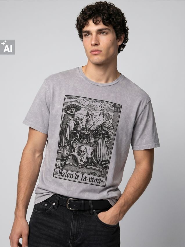 Sinsay - Tricou din bumbac comfort fit cu imprimeu - gri deschis
