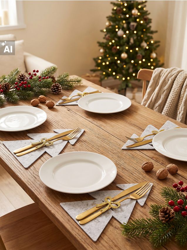Sinsay - Huse festive pentru tacâmuri în formă de brad 6 pack - bej