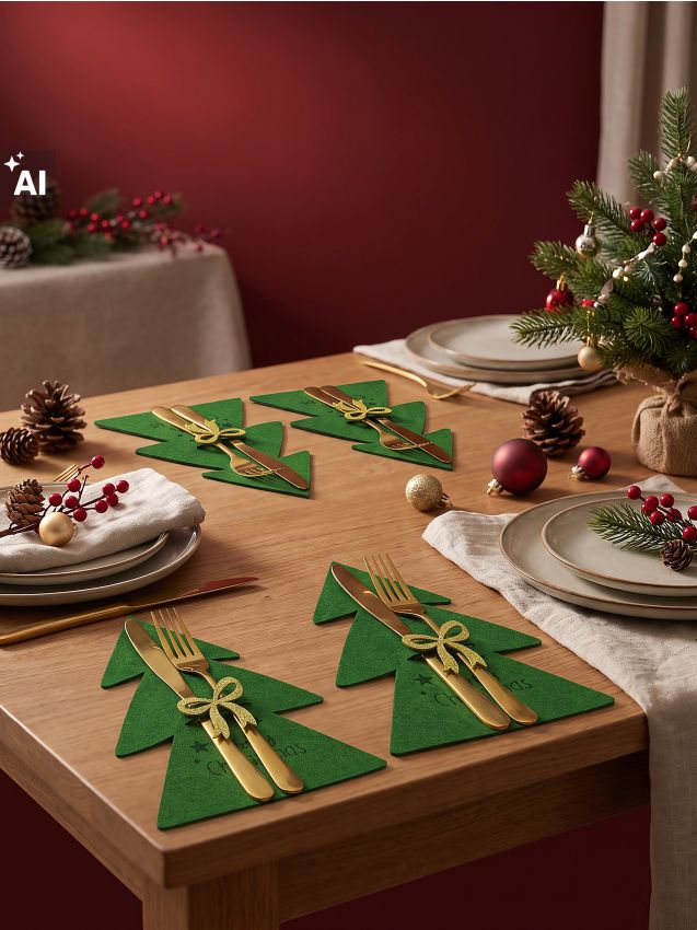 Sinsay - Huse festive pentru tacâmuri în formă de brad 6 pack - verde-închis