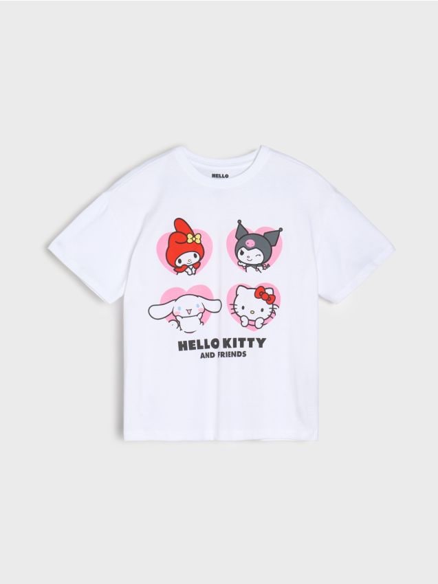 Sinsay - Bawełniana koszulka z nadrukiem Hello Kitty - biały