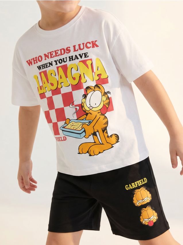 Sinsay - Pijama din bumbac în două piese cu imprimeu Garfield - alb