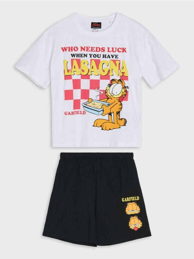 Sinsay - Pijama din bumbac în două piese cu imprimeu Garfield - alb