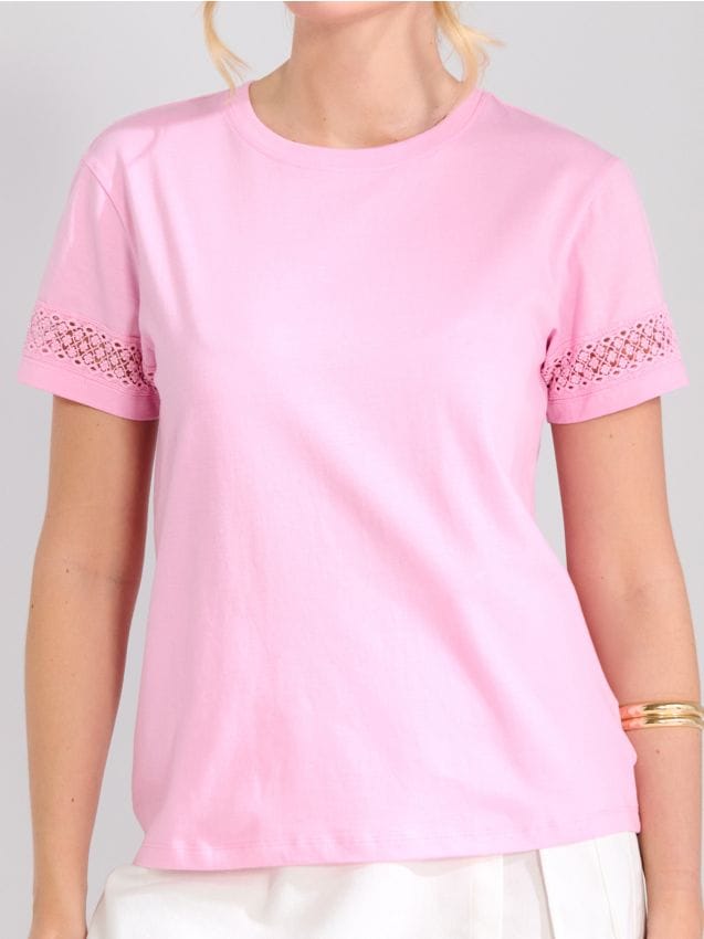 Sinsay - Tricou cu inserție ajurată - roz