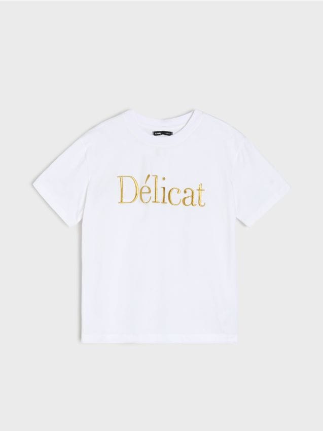 Sinsay - Tricou cu inscripție brodată - alb