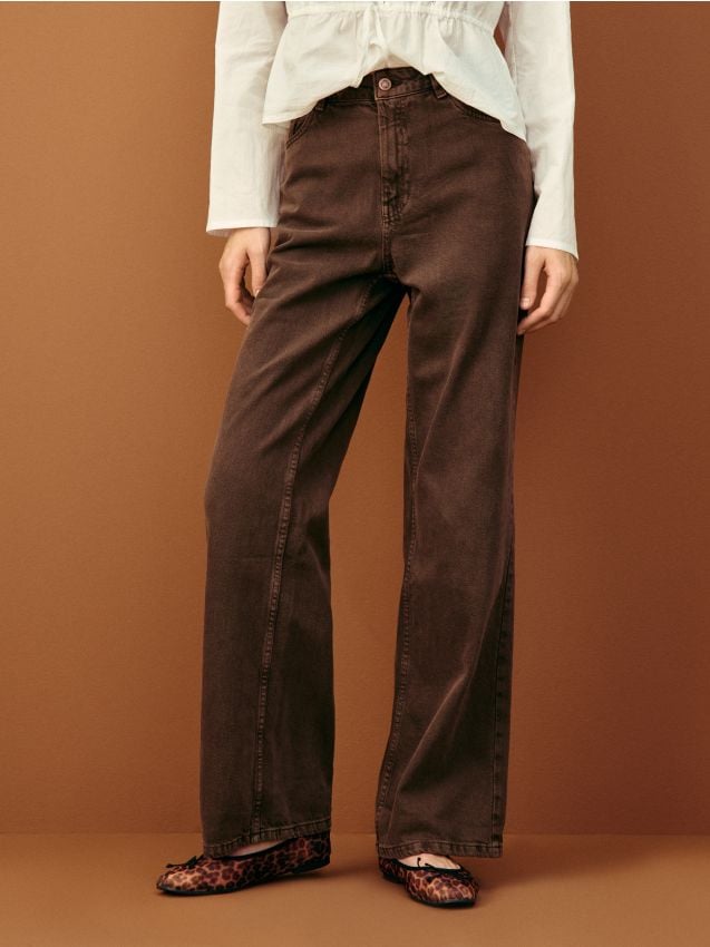 Sinsay - Jeansy wide leg - brązowy