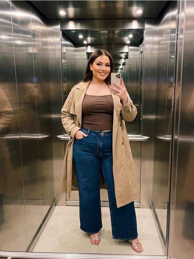 Sinsay - Jeansy wide leg Plus Size - granatowy