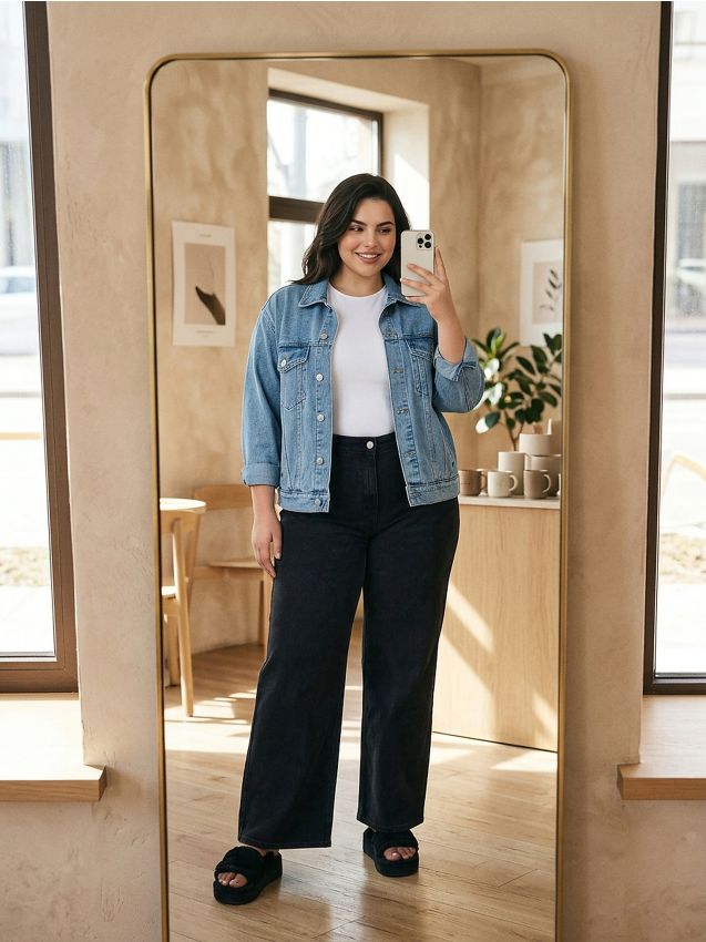 Jeans a gamba larga Plus Size - nero